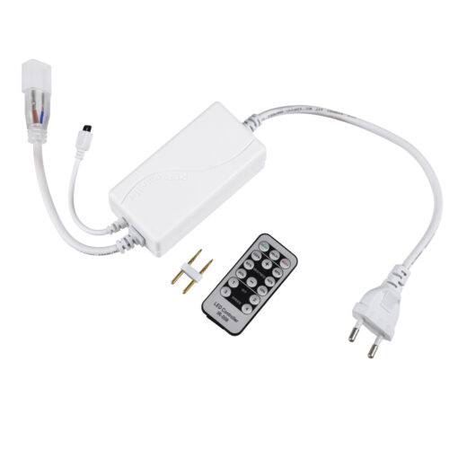 GLOBOSTAR® NEOVALE-A 70626 Dimmer / Controller με IR Ασύρματο Χειριστήριο 6A 1380W AC 220-240V σε DC 220-240V για έως 100 Μέτρα Neon Flex LED Αδιάβροχο IP44 Dimmable – Λευκό – Μ57 x 5 x Υ3.5cm – 2 Χρόνια Εγγύηση
