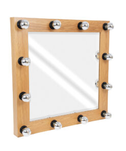 GloboStar® MAKEUP MIRROR-80x80-1 Μοντέρνος Καθρέπτης Μακιγιάζ με Πλαίσιο Φυσικού Ξύλου με Διακόπτη On/Off 12 x E27 AC220-240V - Μ80 x Π7 x Υ80cm - Μπεζ Δρυς