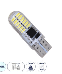 GLOBOSTAR® W5W-T10 81058 Λάμπα W5W T10 LED 1W 192lm 360° DC 12V IP20 Ψυχρό Λευκό 6000K Strobe - 24 x Epistar SMD3014 Chip - Μ1 x Π1 x Υ3.2cm - 1 Χρόνο Εγγύηση