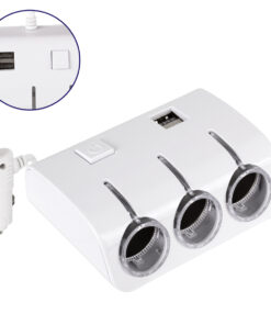 GloboStar® 81807 Πολύπριζο - Φορτιστής Αυτοκινήτου 2 x USB 3.1A & 3 x Θύρες Αναπτήρα Αυτοκινήτου DC 12-24V Max 60W Μαύρο Λευκό