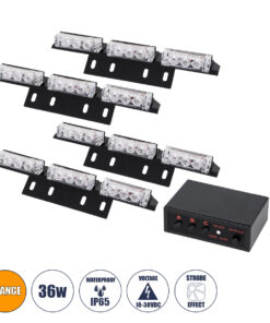 GloboStar® 85015 PRO Series ΣΕΤ 4 x Μπάρες Σήμανσης Οχήματος Οδικής Βοήθειας για Αυτοκίνητα & Φορτηγά 3 Προγραμμάτων Φωτισμού STROBE LED HIGH POWER 36W DC 10-30V Αδιάβροχο IP65 Πορτοκαλί Μ18 x Π4.5 x Υ3cm - 2 Χρόνια Εγγύηση
