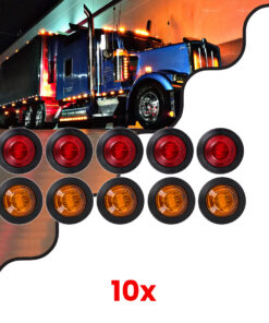 GloboStar® 85308 Πακέτο 10 Τεμάχια Φώτα Όγκου για Φορτηγά BULLET PIN LED SMD 5730 1W / Τεμ. 100lm DC 24V Αδιάβροχα IP65 5x Κόκκινα - 5x Πορτοκαλί