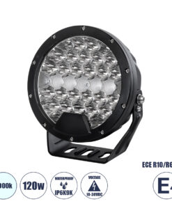GloboStar® 85338 E4 Mark Vehicle & JEEP Work Lights - Φώτα Εργασίας για Οχήματα και JEEP LED High Power 120W DC 10-30V Αδιάβροχo IP6K9K Ψυχρό Λευκό 6000K M18 x Π7 x Υ19cm