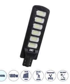 GloboStar® STREETA 85346 Professional LED Solar Street Light Αυτόνομο Ηλιακό Φωτιστικό Δρόμου 180W 9000lm 288 x LED SMD 5730 με Ενσωματωμένο Φωτοβολταϊκό Panel 6V 20W & Επαναφορτιζόμενη Μπαταρία Li-ion 3.2V 30000mAh με Αισθητήρα Ημέρας-Νύχτας & PIR Αισθητήρα Κίνησης - Αδιάβροχο IP65 - Ψυχρό Λευκό 6000K - Μ25 x Π7 x Υ83cm - 2 Years Warranty