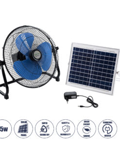 GloboStar® SOLARO-FAN 85351 Solar Fan Αυτόνομος Ηλιακός Επιδαπέδιος Ανεμιστήρας 25W 2 Λειτουργιών Ρεύματος με AC 220-240V ή με Φωτοβολταϊκό Panel 9V 12W & Επαναφορτιζόμενη Μπαταρία Li-ion 7.4V 4400mAh - 12 Ταχύτητες - Ενσωματωμένο USB 2.0 Charger Συσκευών - IP20 - Μ42 x Π20 x Υ35cm - Μαύρο & Μπλε - 2 Years Warranty