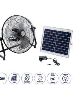 GloboStar® SOLARO-FAN 85352 Solar Fan Αυτόνομος Ηλιακός Επιδαπέδιος Ανεμιστήρας 25W 2 Λειτουργιών Ρεύματος με AC 220-240V ή με Φωτοβολταϊκό Panel 9V 12W & Επαναφορτιζόμενη Μπαταρία Li-ion 7.4V 4400mAh - 12 Ταχύτητες - Ενσωματωμένο USB 2.0 Charger Συσκευών - IP20 - Μ42 x Π20 x Υ35cm - Μαύρο & Ασημί - 2 Years Warranty
