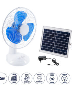 GloboStar® SOLARI-FAN 85353 Solar Fan Αυτόνομος Ηλιακός Επιτραπέζιος Ανεμιστήρας 25W 2 Λειτουργιών Ρεύματος με AC 220-240V ή με Φωτοβολταϊκό Panel 9V 12W & Επαναφορτιζόμενη Μπαταρία Li-ion 7.4V 4400mAh - 3 Ταχύτητες - IP20 - Μ24 x Π36 x Υ49cm - Λευκό & Μπλε - 2 Years Warranty