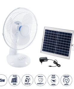 GloboStar® SOLARI-FAN 85354 Solar Fan Αυτόνομος Ηλιακός Επιτραπέζιος Ανεμιστήρας 25W 2 Λειτουργιών Ρεύματος με AC 220-240V ή με Φωτοβολταϊκό Panel 9V 12W & Επαναφορτιζόμενη Μπαταρία Li-ion 7.4V 4400mAh - 3 Ταχύτητες - IP20 - Μ24 x Π36 x Υ49cm - Λευκό - 2 Years Warranty