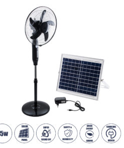 GloboStar® SOLARA-FAN 85356 Solar Fan Αυτόνομος Ηλιακός Επιδαπέδιος Ανεμιστήρας 25W 2 Λειτουργιών Ρεύματος με AC 220-240V ή με Φωτοβολταϊκό Panel 9V 12W & Επαναφορτιζόμενη Μπαταρία Li-ion 7.4V 4400mAh - 3 Ταχύτητες - Ενσωματωμένο USB 2.0 Charger Συσκευών - IP20 - Μ44 x Π37.5 x Υ132cm - Μαύρο - 2 Years Warranty