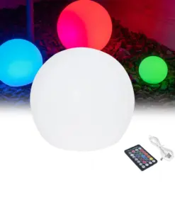 GloboStar® GARDENGLOW 85360 Μοντέρνο Φωτιστικό Κήπου Μπάλα LED Globe 5W Φ10 Επαναφορτιζόμενο Μπαταρίας με Καλώδιο USB - Φορτιστή και Ασύρματο Χειριστήριο IR Αδιάβροχο IP68 Πολύχρωμο RGBW