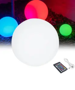 GLOBOSTAR® GARDENGLOW 85362 Μοντέρνο Φωτιστικό Κήπου Μπάλα με IR Ασύρματο Χειριστήριο LED 5W 250lm 360° DC 5V με USB-C με Επαναφορτιζόμενη Μπαταρία Li-ion 3.7V 2x18650 1400mAh Αδιάβροχο IP54 Πολύχρωμο RGBW Dimmable - Sanan SMD Chip - Γαλακτερό Λευκό - Μ20 x Π20 x Υ20cm - 2 Χρόνια Εγγύηση