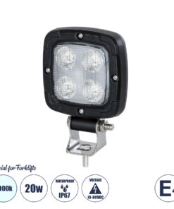 GloboStar® 85399 E4 Mark Vehicle & Forklift Work Lights - Φώτα Εργασίας για Οχήματα Περονοφόρα - Κλάρκ LED 20W DC 10-80V Αδιάβροχο IP67 Ψυχρό Λευκό 6000K Μ11 x Π11 x Υ5cm