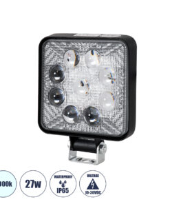 GloboStar® 85404 Vehicle Work Lights - Φώτα Εργασίας για Οχήματα LED 27W DC 10-30V Αδιάβροχο IP67 Ψυχρό Λευκό 6000K Μ14 x Π11 x Υ2.2cm