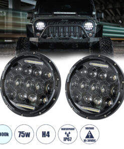 GloboStar® 85417 Σετ 2 x Φανάρια JEEP WRANGLER 7'' Ιντσών Βασικού Φωτισμού H/L με Ring Light DRL & Φλας LED CREE CXB COB 75W 12000lm DC 10-30V Αδιάβροχα IP67 Ψυχρό Λευκό 6000K