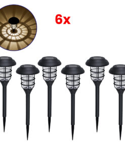 GloboStar® 85704 ΣΕΤ 6 Τεμαχίων Αυτόνομα Ηλιακά Φωτιστικά LED SMD 1W 100lm με Ενσωματωμένη Μπαταρία 250mAh - Φωτοβολταϊκό Πάνελ με Αισθητήρα Ημέρας-Νύχτας Αδιάβροχο IP65 Φανάρι Κήπου Στρογγυλό Θερμό Λευκό 3000K