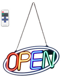 GloboStar® 85858 Φωτιστικό Ταμπέλα Φωτεινή Επιγραφή NEON LED Σήμανσης Animated Ovale OPEN 30W AC 230V με Διακόπτη On/Off και Ασύρματο Χειριστήριο IR Λευκό - Κόκκινο - Πράσινο - Κίτρινο - Γαλάζιο
