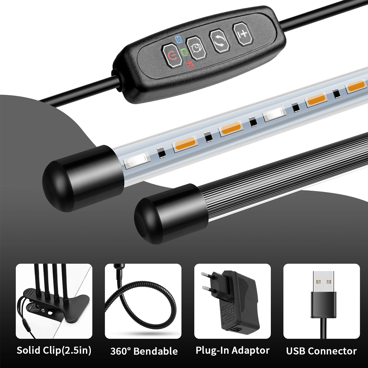 GloboStar® 85957 Grow Light Full Spectrum LED Φωτιστικό Ανάπτυξης Φυτών Γλάστρας με 4 Κινούμενες Κεφαλές & Βάση Μανταλάκι Clip SMD 2835 20W 160° AC230V IP20 με Dimmer & Timer Εσωτερικού Χώρου για Κάλυψη Επιφάνειας 1m x 1m Πλήρους Φάσματος Φωτισμού - Image 6