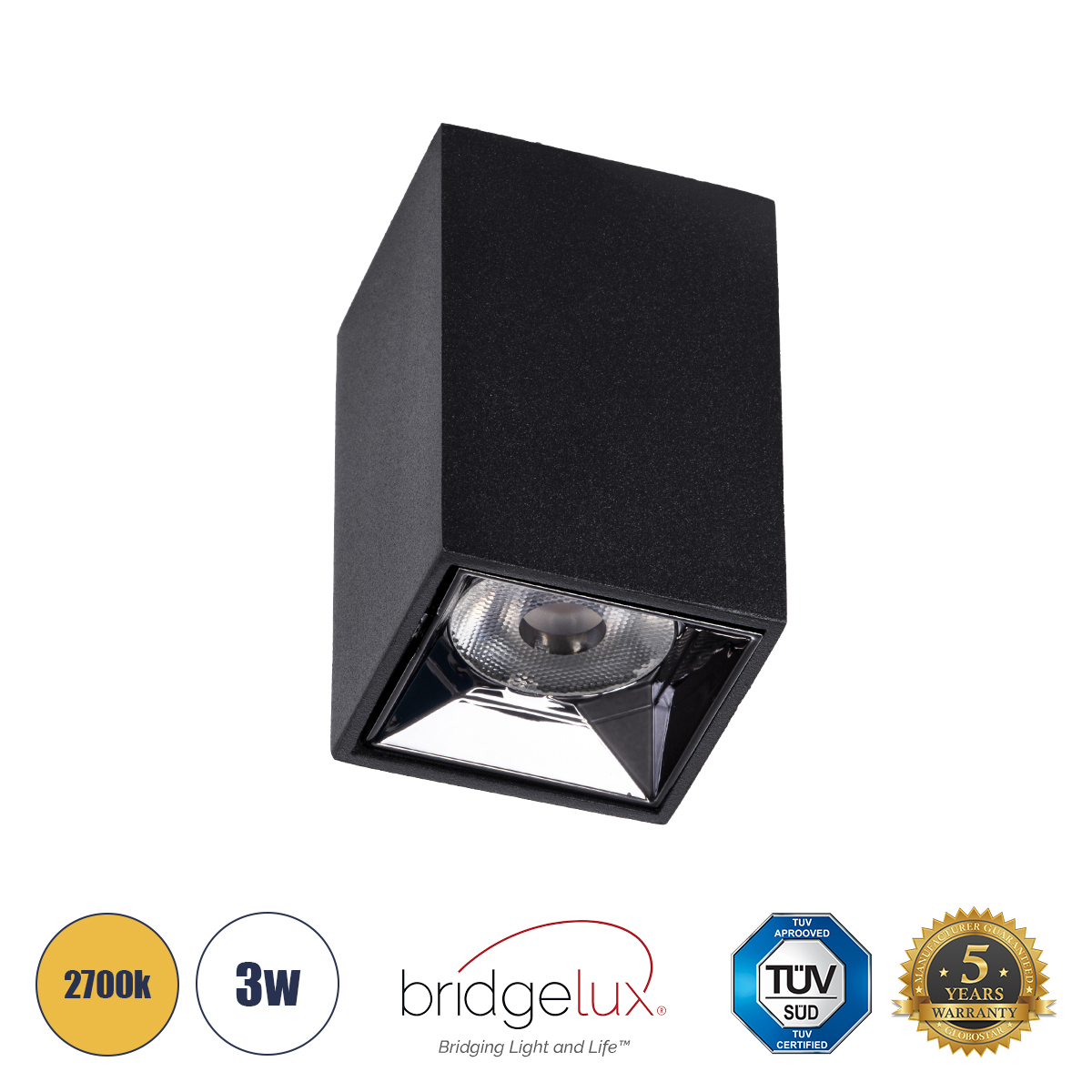 GLOBOSTAR® LUMINAR 60321 Downlight Σποτ LED 3W 405lm 36° AC 220-240V IP20 Θερμό Λευκό 2700K - Osram SMD Chip & TÜV SÜD Driver - Μαύρο Ματ - Μ4.2 x Π4.2 x Υ6.6cm - 5 Χρόνια Εγγύηση - Image 2