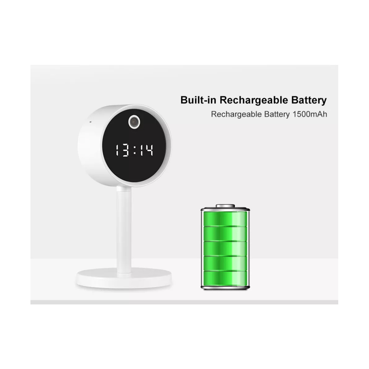 GloboStar® 86006 Rechargeable Table Camera WiFi HD 1080P 160° 1500mAh Two Way Audio Motion Detection & Digital Clock - Επαναφορτιζόμενη Επιτραπέζια Κάμερα WiFi HD 1080P 160° 1500mAh Διπλή Κατέυθυνση Ομιλίας Ανιχνευτή Κίνησης & Ψηφιακό Ρολόι - Λευκό - Image 13