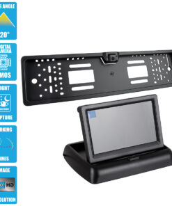 GloboStar® 86013 Πλαίσιο Πινακίδας Αυτοκινήτου με Ενσωματωμένη Αδιάβροχη Κάμερα Οπισθοπορείας 720p HD CMOS Signal 170° DC 12V και Πτυσσόμενη Οθόνη 4.3"