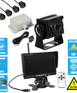 GloboStar® 86033 Έγχρωμη Κάμερα 720p CMOS HD Οπισθοπορείας Αυτοκινήτου-Φορτηγού DC 12-24V 170° με Οθόνη 7" DC 12-24V Night Capture με Parking Lines - Ασύρματο Χειριστήριο και ΚΙΤ Παρκαρίσματος με 4 Αισθητήρες Αδιάβροχο IP65