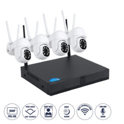 GloboStar® 86039 Ασύρματο Καταγραφικό με 4 x Camera 2MP 1080P WiFi 360° Μοιρών - Αδιάβροχο IP66 - Νυχτερινή Όραση με LED IR - Διπλή Κατέυθυνση Ομιλίας - Ανιχνευτή Κίνησης - Νυχτερινή Λήψη - Λευκό