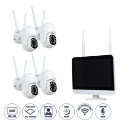 GloboStar® 86041 Ασύρματο Καταγραφικό με Οθόνη - 4 x Camera 2MP 1080P WiFi 360° Μοιρών - Αδιάβροχο IP66 - Νυχτερινή Όραση με LED IR - Διπλή Κατέυθυνση Ομιλίας - Ανιχνευτή Κίνησης - Νυχτερινή Λήψη - Λευκό
