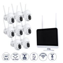 GloboStar® 86042 Ασύρματο Καταγραφικό με Οθόνη - 8 x Camera 2MP 1080P WiFi 360° Μοιρών - Αδιάβροχο IP66 - Νυχτερινή Όραση με LED IR - Διπλή Κατέυθυνση Ομιλίας - Ανιχνευτή Κίνησης - Νυχτερινή Λήψη - Λευκό