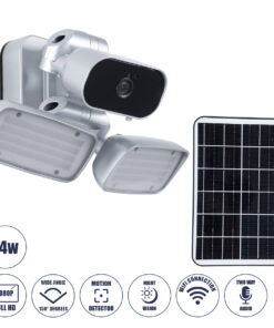 GloboStar® 86044 Αυτόνομος Ηλιακός Προβολέας LED SMD 24W 1200lm με IP Camera 1080P 2MP WiFi 150° Μοιρών - Ενσωματωμένη Μπαταρία 3200mAh - Φωτοβολταϊκό Πάνελ - Αισθητήρα Ημέρας-Νύχτας & Ρύθμιση Χρόνου Ανάμματος - Αδιάβροχος IP66 Ψυχρό Λευκό 6000K - Ασημί