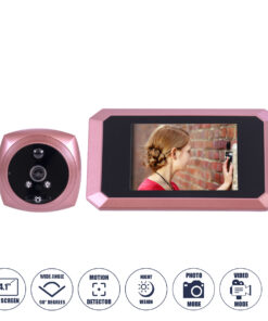 GloboStar® 86064 Επαναφορτιζόμενη Ψηφιακή Έξυπνη Camera Εξώπορτας 90° Μοιρών με Έγχρωμη Οθόνη 4.1" Inches - USB - Νυχτερινή Όραση με LED IR - Κουδούνι - Ροζ