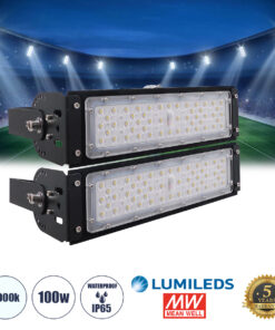 GLOBOSTAR® GOLIATH 90100-2 Προβολέας για Γήπεδα Tennis & Ποδοσφαίρου 5x5 LED 100W 15000lm 75°x135° SDCM<5 Fish Eye Lens AC 220-240V Αδιάβροχο IP65 IK08 Φυσικό Λευκό 5000K - Lumileds SMD Chip & Mean Well Driver - Μαύρο Ματ - Μ32 x Π12 x Υ18cm - 5 Χρόνια Εγγύηση