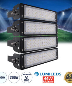 GLOBOSTAR® GOLIATH 90100-4 Προβολέας για Γήπεδα Tennis & Ποδοσφαίρου 5x5 LED 200W 30000lm 75°x135° SDCM<5 Fish Eye Lens AC 220-240V Αδιάβροχο IP65 IK08 Φυσικό Λευκό 5000K - Lumileds SMD Chip & Mean Well Driver - Μαύρο Ματ - Μ32 x Π12 x Υ36cm - 5 Χρόνια Εγγύηση