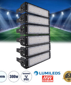 GLOBOSTAR® GOLIATH 90100-6 Προβολέας για Γήπεδα Tennis & Ποδοσφαίρου 5x5 LED 300W 45000lm 75°x135° SDCM<5 Fish Eye Lens AC 220-240V Αδιάβροχο IP65 IK08 Φυσικό Λευκό 5000K - Lumileds SMD Chip & Mean Well Driver - Μαύρο Ματ - Μ32 x Π12 x Υ54cm - 5 Χρόνια Εγγύηση