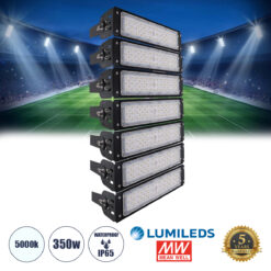 GLOBOSTAR® GOLIATH 90100-7 Προβολέας για Γήπεδα Tennis & Ποδοσφαίρου 5x5 LED 350W 52500lm 75°x135° SDCM<5 Fish Eye Lens AC 220-240V Αδιάβροχο IP65 IK08 Φυσικό Λευκό 5000K - Lumileds SMD Chip & Mean Well Driver - Μαύρο Ματ - Μ32 x Π12 x Υ63cm - 5 Χρόνια Εγγύηση