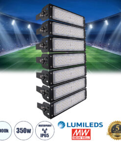 GLOBOSTAR® GOLIATH 90100-7 Προβολέας για Γήπεδα Tennis & Ποδοσφαίρου 5x5 LED 350W 52500lm 75°x135° SDCM<5 Fish Eye Lens AC 220-240V Αδιάβροχο IP65 IK08 Φυσικό Λευκό 5000K - Lumileds SMD Chip & Mean Well Driver - Μαύρο Ματ - Μ32 x Π12 x Υ63cm - 5 Χρόνια Εγγύηση