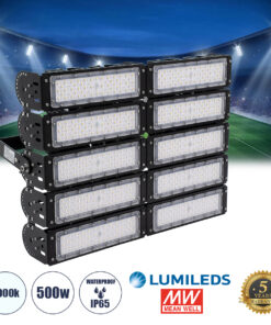 GLOBOSTAR® GOLIATH 90104 Προβολέας για Γήπεδα Tennis & Ποδοσφαίρου 5x5 LED 500W 75000lm 75°x135° SDCM<5 Fish Eye Lens AC 220-240V Αδιάβροχο IP65 IK08 Φυσικό Λευκό 5000K - Lumileds SMD Chip & Mean Well Driver - Μαύρο Ματ - Μ62 x Π22 x Υ45cm - 5 Χρόνια Εγγύηση