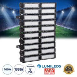 GLOBOSTAR® GOLIATH 90105 Προβολέας για Γήπεδα Tennis & Ποδοσφαίρου 5x5 LED 1000W 150000lm 75°x135° SDCM<5 Fish Eye Lens AC 220-240V Αδιάβροχο IP65 IK08 Φυσικό Λευκό 5000K - Lumileds SMD Chip & Mean Well Driver - Μαύρο Ματ - Μ62 x Π22 x Υ90cm - 5 Χρόνια Εγγύηση