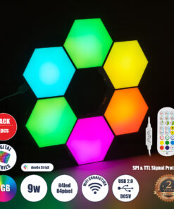 GloboStar® DIGIOCTA 90448 Σετ 6 Ψηφιακων LED RGB Φωτιστικών Κυψελών με Ψηφιακό Controller με WiFi Smart APP & Ασύρματο Χειριστήριο RF 2.4Ghz - LED SMD 5050 9W/Σετ 84PIXEL/Σετ 720lm/Σετ 120° DC 5V με USB 2.0 IP20 Πολύχρωμο RGB - Dimmable - Μ10.5 x Π10.5 x Υ3cm Ανά Κυψέλη - 2 Χρόνια Εγγύηση