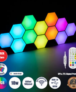 GloboStar® DIGIOCTA 90449 Σετ 12 Ψηφιακων LED RGB Φωτιστικών Κυψελών με Ψηφιακό Controller με WiFi Smart APP & Ασύρματο Χειριστήριο RF 2.4Ghz - LED SMD 5050 18W/Σετ 168PIXEL/Σετ 1440lm/Σετ 120° DC 5V με USB 2.0 IP20 Πολύχρωμο RGB - Dimmable - Μ10.5 x Π10.5 x Υ3cm Ανά Κυψέλη - 2 Χρόνια Εγγύηση