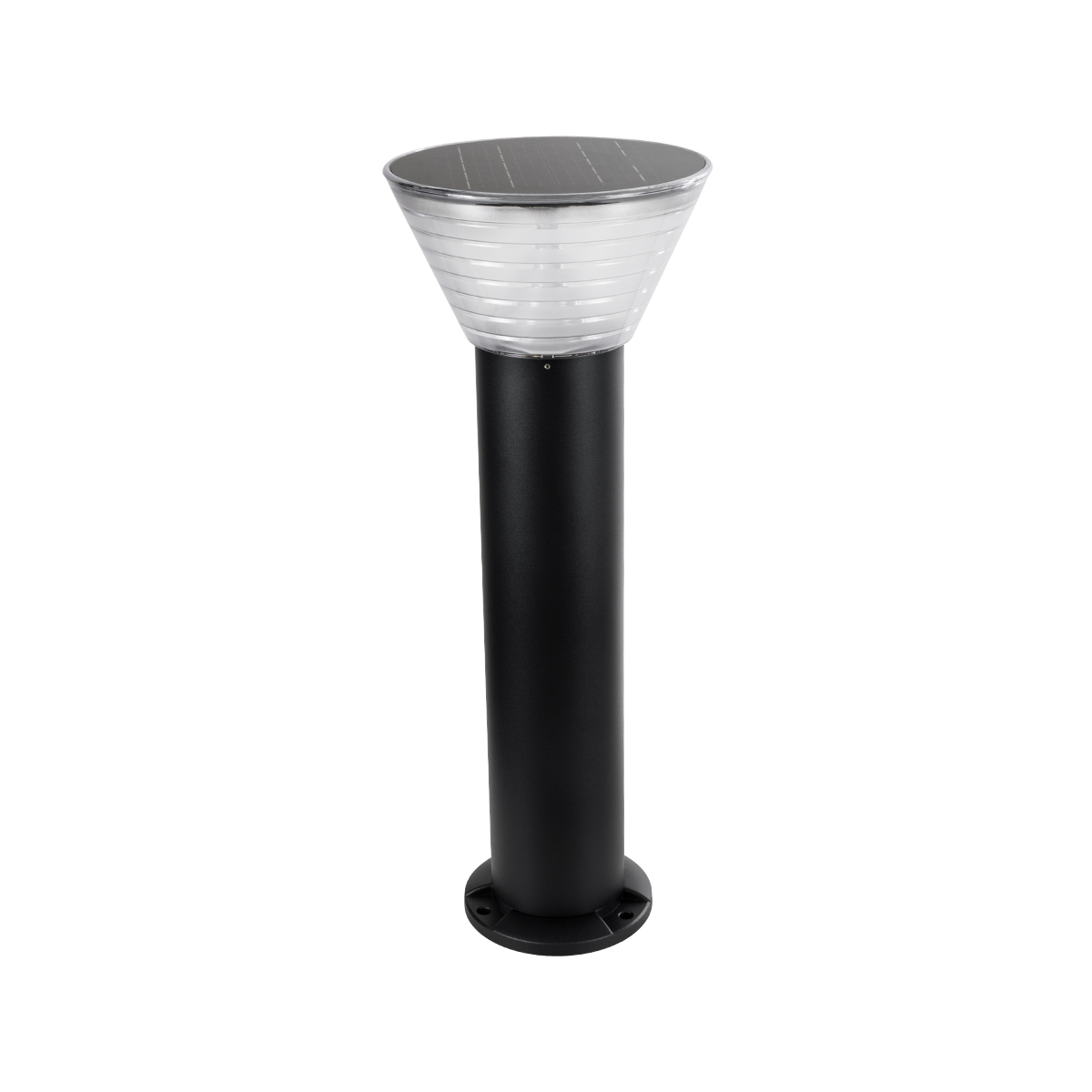 GLOBOSTAR® VEGGIE 90525 Φωτιστικό Κολωνάκι Κήπου LED 10W 500lm 120° με Ενσωματωμένο Φωτοβολταϊκό Panel 6V 2W & Επαναφορτιζόμενη Μπαταρία Li-ion 3.2V 1800mAh με Αισθητήρα Ημέρας-Νύχτας Αδιάβροχο IP65 Ψυχρό Λευκό 6000K - Sanan SMD Chip - Μαύρο- Μ23 x Π23 x Υ60cm - 2 Χρόνια Εγγύηση