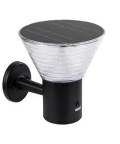 GLOBOSTAR® VEGGIE 90530 Μοντέρνο Φωτιστικό Τοίχου - Απλίκα LED 10W 330lm 120° με Ενσωματωμένο Φωτοβολταϊκό Panel 6V 2W & Επαναφορτιζόμενη Μπαταρία Li-ion 3.2V 1800mAh με Αισθητήρα Ημέρας-Νύχτας Αδιάβροχο IP65 Ψυχρό Λευκό 6000K - Μαύρο- Μ23 x Π30 x Υ25cm - 2 Χρόνια Εγγύηση