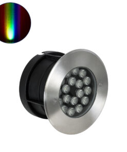GloboStar® UNDERGROUND-SINA 90573 Χωνευτό Φωτιστικό Σποτ Δαπέδου LED 18W 1530lm 15° DC 24V Αδιάβροχο IP68 Φ20 x Υ11cm RGBW DMX512 - Ανοξείδωτο Ατσάλι - 3 Χρόνια Εγγύηση