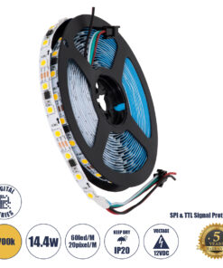 GLOBOSTAR® DIGIPRO 90588 Ψηφιακή Pixel Addressable Ταινία LED 14.4W/m 1296lm/m 120° DC 12V IP20 60 x SMD5050 Chip/m 20 x Pixel/m Θερμό Λευκό 2700K Dimmable SPI/TTL Protocol IC WS2811/UCS16703 - Sanan SMD Chip - Μ500 x Π1 x Υ0.2cm - Ρολό 5 Μέτρων - 5 Χρόνια Εγγύηση