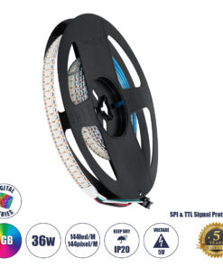 GLOBOSTAR® DIGIPRO 90597 Ψηφιακή Pixel Addressable Ταινία LED 36W/m 2160lm/m 120° DC 5V IP20 144 x SMD5050 Chip/m 144 x Pixel/m Πολύχρωμο RGB Dimmable SPI/TTL Protocol IC WS2812/SK6812 - Sanan SMD Chip - Μ200 x Π1.2 x Υ0.2cm - Ρολό 2 Μέτρων - 5 Χρόνια Εγγύηση