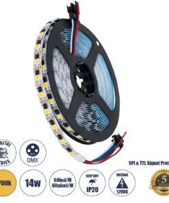 GLOBOSTAR® DIGIPRO 90603 Ψηφιακή Pixel Addressable Ταινία LED 14.4W/m 1296lm/m 120° DC 12V IP20 60 x SMD5050 Chip/m 60 x Pixel/m Θερμό Λευκό 2700K Dimmable SPI/TTL Protocol IC TM1908 - Sanan SMD Chip - Μ500 x Π1 x Υ0.2cm - Ρολό 5 Μέτρων - 5 Χρόνια Εγγύηση