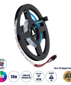 GLOBOSTAR® DIGIPRO 90605 Ψηφιακή Pixel Addressable Ταινία LED 14.4W/m 864lm/m 120° DC 5V IP20 60 x SMD3535 Chip/m 60 x Pixel/m Πολύχρωμο RGB Dimmable SPI/TTL Protocol IC WS2812/SK6812 - Sanan SMD Chip - Μ200 x Π0.4 x Υ0.1cm - Ρολό 2 Μέτρων - 5 Χρόνια Εγγύηση