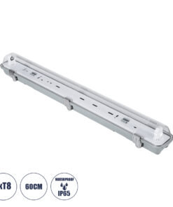 GLOBOSTAR® VIGAS 90610 Γραμμικό Βιομηχανικό Φωτιστικό Σκαφάκι Tri-Proof με Μεταλλικά Clips για 1 x Λάμπα T8 G13 60cm Τύπου Φθορίου LED Τροφοδοσίας Ενός Άκρου 120° AC 220-240V Αδιάβροχο IP65 - Γκρι με Διάφανο Κάλυμμα Πλαστικό PC - Μ66 x Π8 x Υ8cm