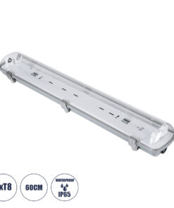 GLOBOSTAR® VIGAS 90611 Γραμμικό Βιομηχανικό Φωτιστικό Σκαφάκι Tri-Proof με Μεταλλικά Clips για 2 x Λάμπες T8 G13 60cm Τύπου Φθορίου LED Τροφοδοσίας Ενός Άκρου 120° AC 220-240V Αδιάβροχο IP65 - Γκρι με Διάφανο Κάλυμμα Πλαστικό PC - Μ66 x Π11.5 x Υ9cm