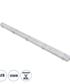 GLOBOSTAR® VIGAS 90612 Γραμμικό Βιομηχανικό Φωτιστικό Σκαφάκι Tri-Proof με Μεταλλικά Clips για 1 x Λάμπα T8 G13 120cm Τύπου Φθορίου LED Τροφοδοσίας Ενός Άκρου 120° AC 220-240V Αδιάβροχο IP65 - Γκρι με Διάφανο Κάλυμμα Πλαστικό PC - Μ126 x Π8 x Υ8.5cm