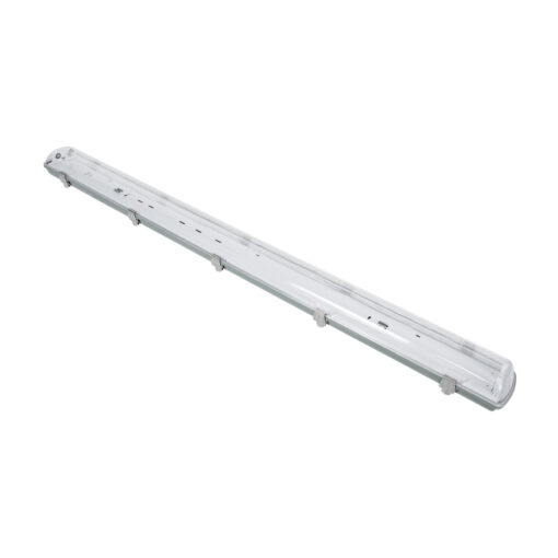 GLOBOSTAR® VIGAS 90613 Γραμμικό Βιομηχανικό Φωτιστικό Σκαφάκι Tri-Proof με Μεταλλικά Clips για 2 x Λάμπες T8 G13 120cm Τύπου Φθορίου LED Τροφοδοσίας Ενός Άκρου 120° AC 220-240V Αδιάβροχο IP65 – Γκρι με Διάφανο Κάλυμμα Πλαστικό PC – Μ126 x Π11.5 x Υ9cm